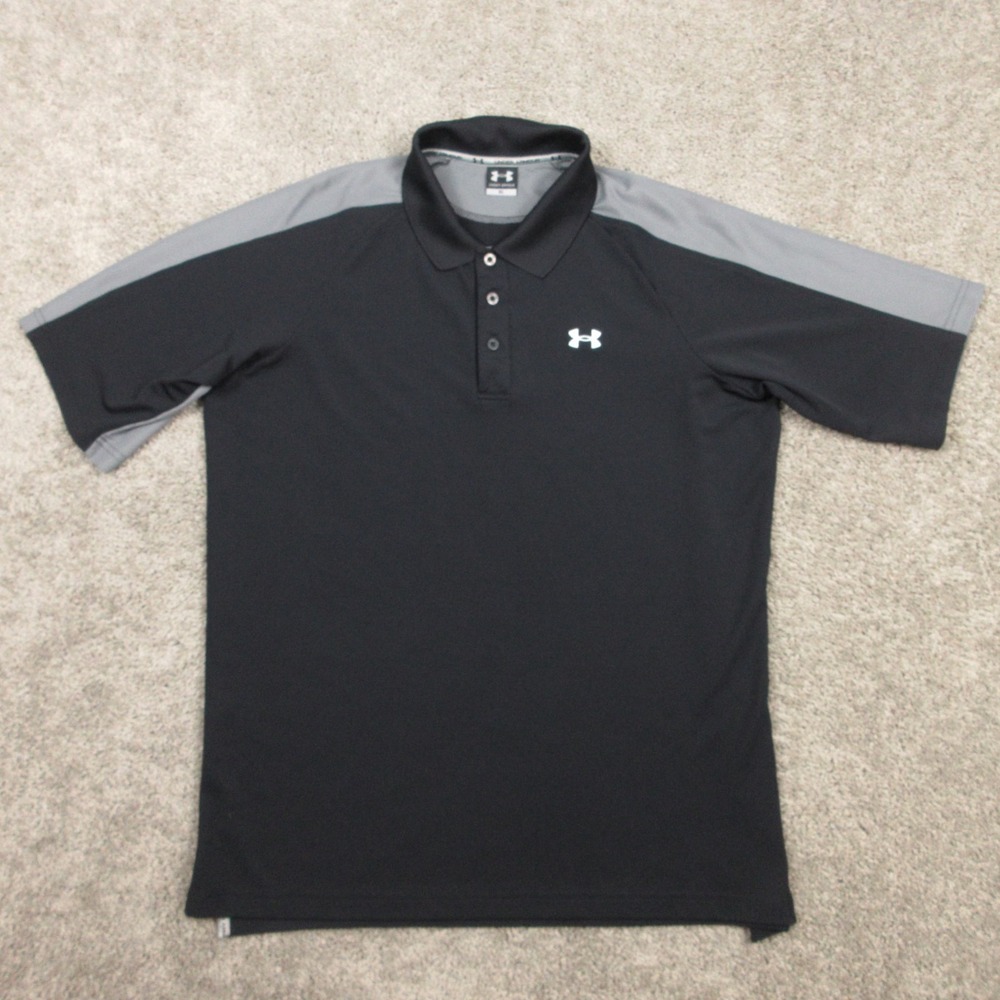 Under Armour Polo Shirt Mens XL Black Gray Performance Golf Tennis Sport Wicking